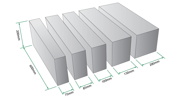 Các kích thước gạch siêu nhẹ Block tiêu chuẩn
